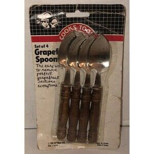 VTG NOS 80s GRAPEFRUIT SPOONS Set Of 4 Wooden Handles 1988 H&P Mayer Cooks Tools